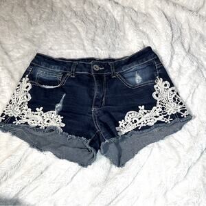 Bongo Size 6 Distressed Crochet Lace Denim Shorts 80's Retro Cottage Coquette